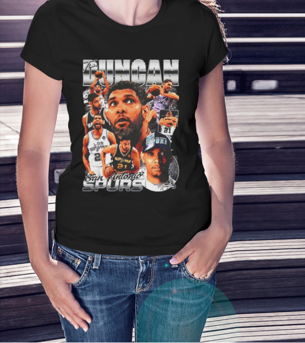Tim Duncan San Antonio Spurs Basketball Legend Collage T-Shirt