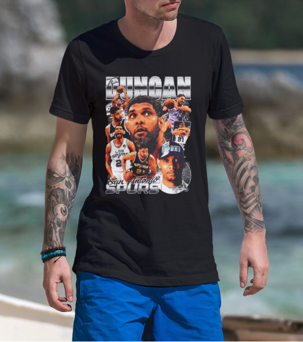 Tim Duncan San Antonio Spurs Basketball Legend Collage T-Shirt