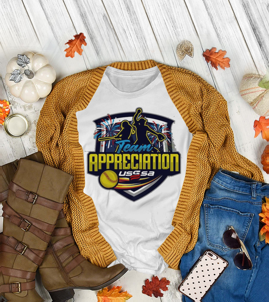 USSSA Indiana Fast Pitch Team Appreciation 2024 Celebration Logo with Fireworks and Softball T-Shirt