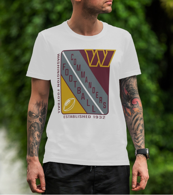 Washington Football Commanders Shield Football Established 1932 T-Shirt