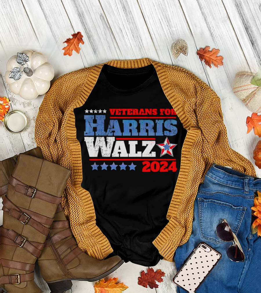 Veterans for Harris Walz 2024 Patriotic Stars T-Shirt