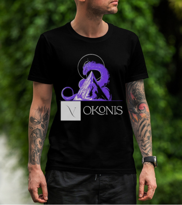 Vokonis Purple Dragon Coiled On Mountain Peak With Crescent Moon T-Shirt