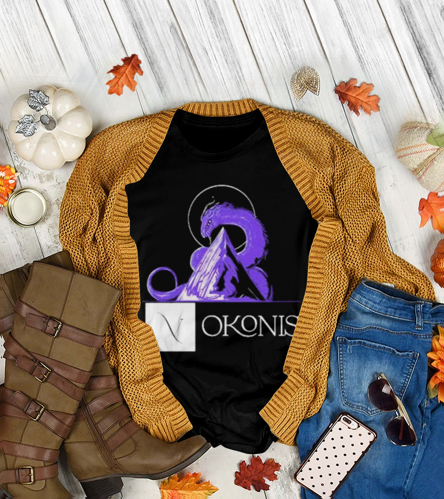 Vokonis Purple Dragon Coiled on Mountain Peak with Crescent Moon T-Shirt