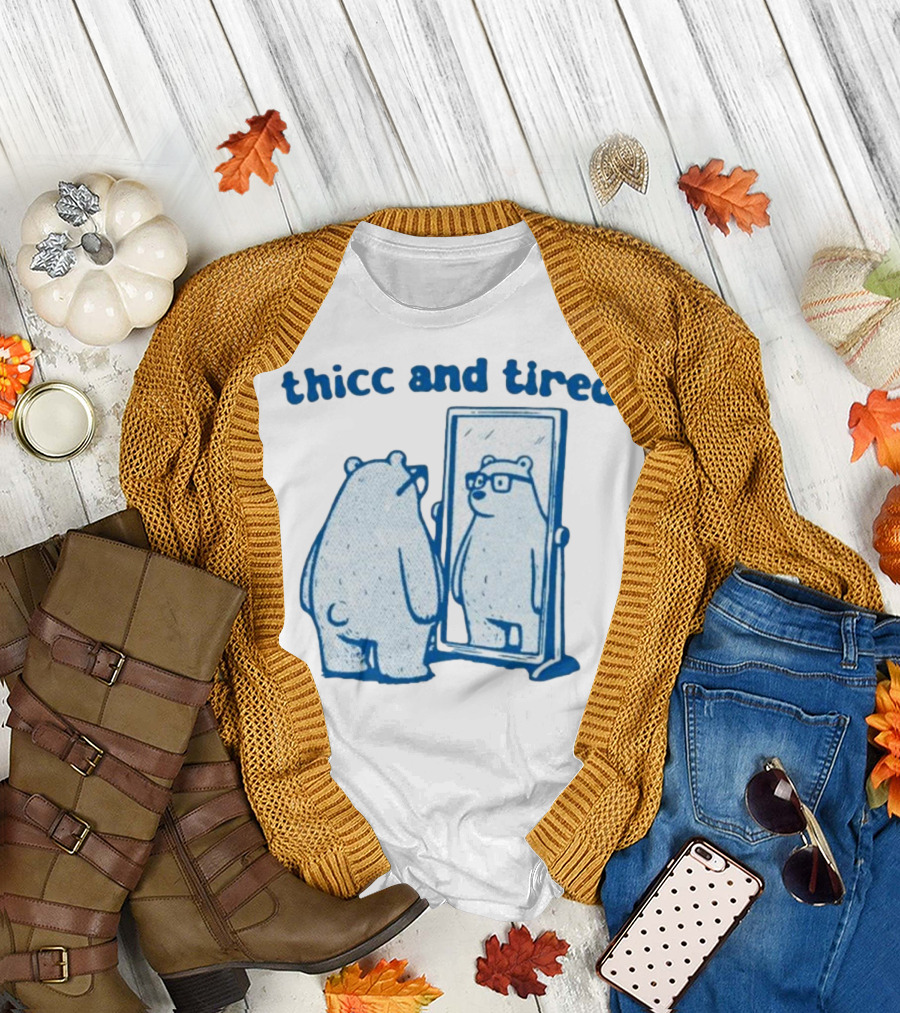 Thicc and Tired Bear with Glasses in Mirror T-Shirt