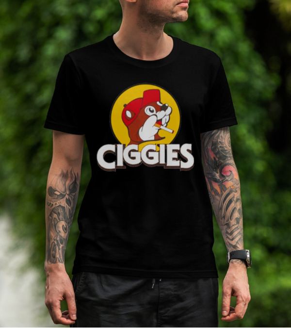 Ciggies Beanie Cap Cartoon Rodent Smoking T-Shirt