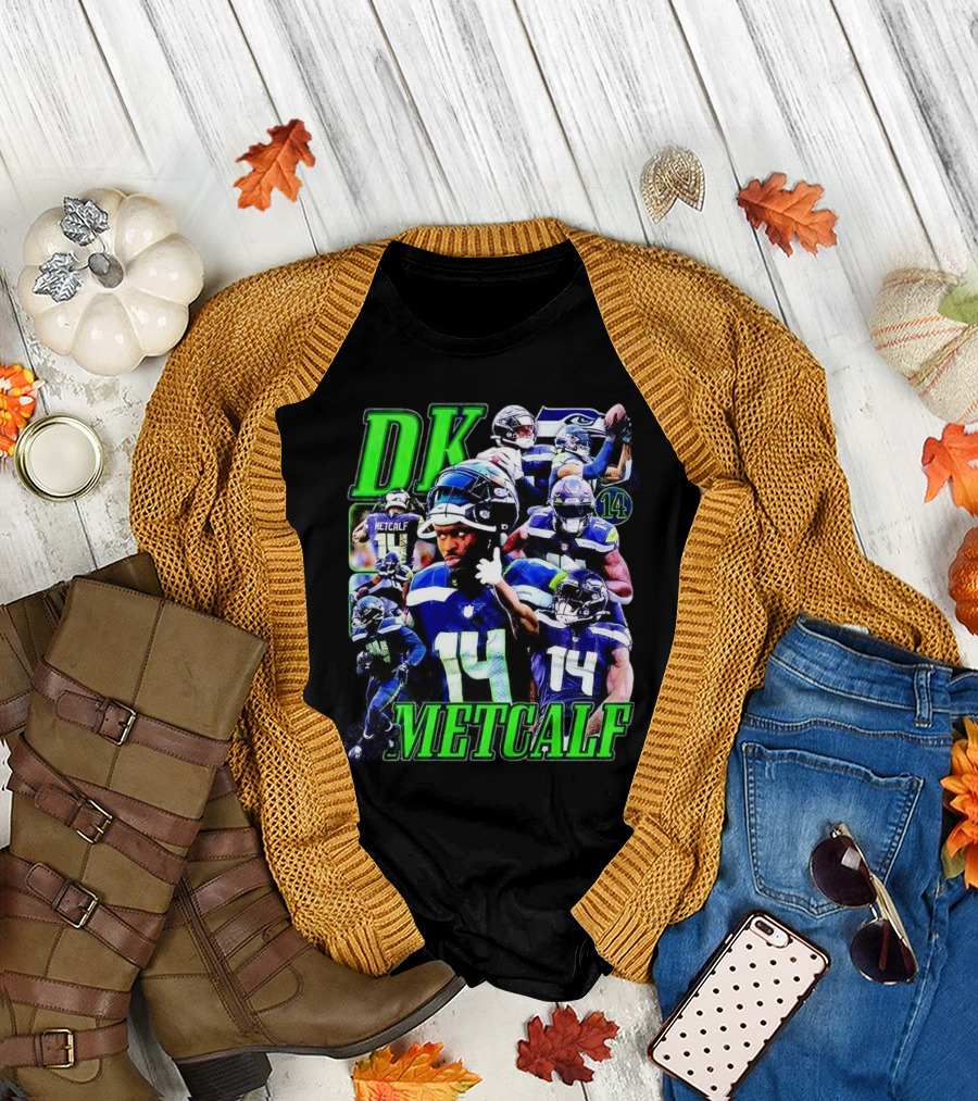 DK Metcalf Seattle Seahawks 14 Retro NFL Player Action Collage T-Shirt