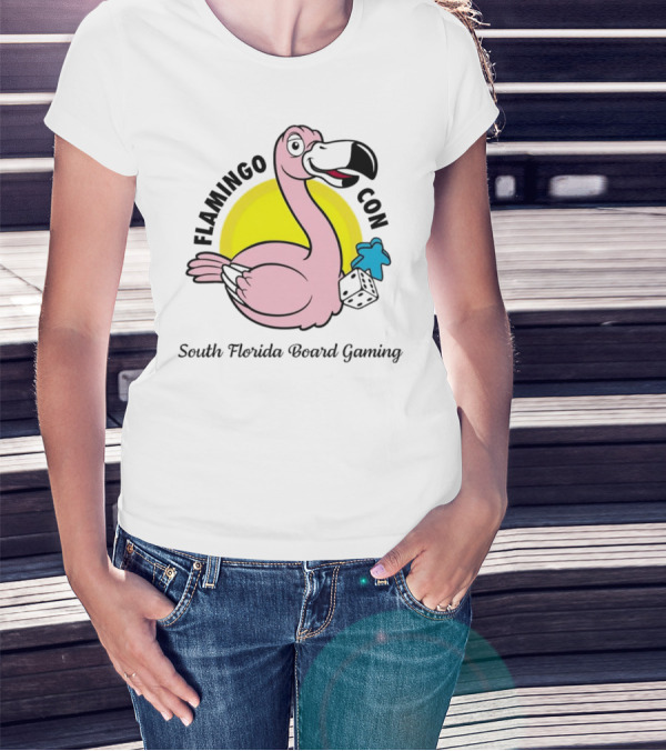 FlamingoCon South Florida Board Gaming Event With Dice And Meeple T-Shirt