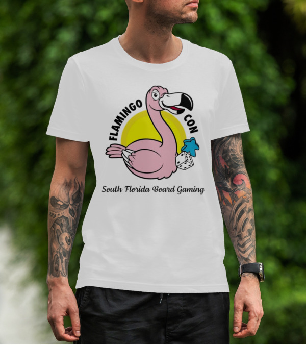 FlamingoCon South Florida Board Gaming Event With Dice And Meeple T-Shirt