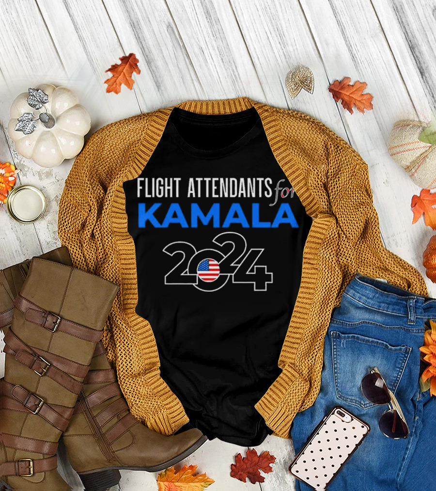 Flight Attendants Supporting Kamala Harris 2024 with American Flag T-Shirt