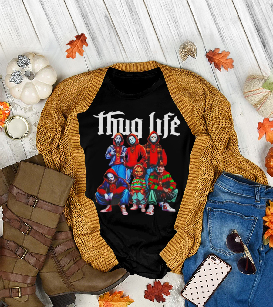 Thug Life Horror Movie Characters Masked Icons Group Hoodies T-Shirt