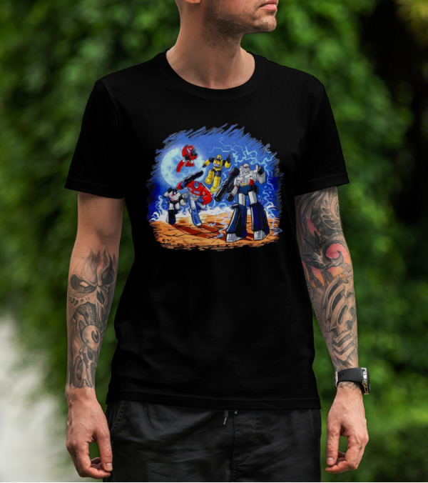 Transformers Bots Cartoon Battle Scene T-Shirt