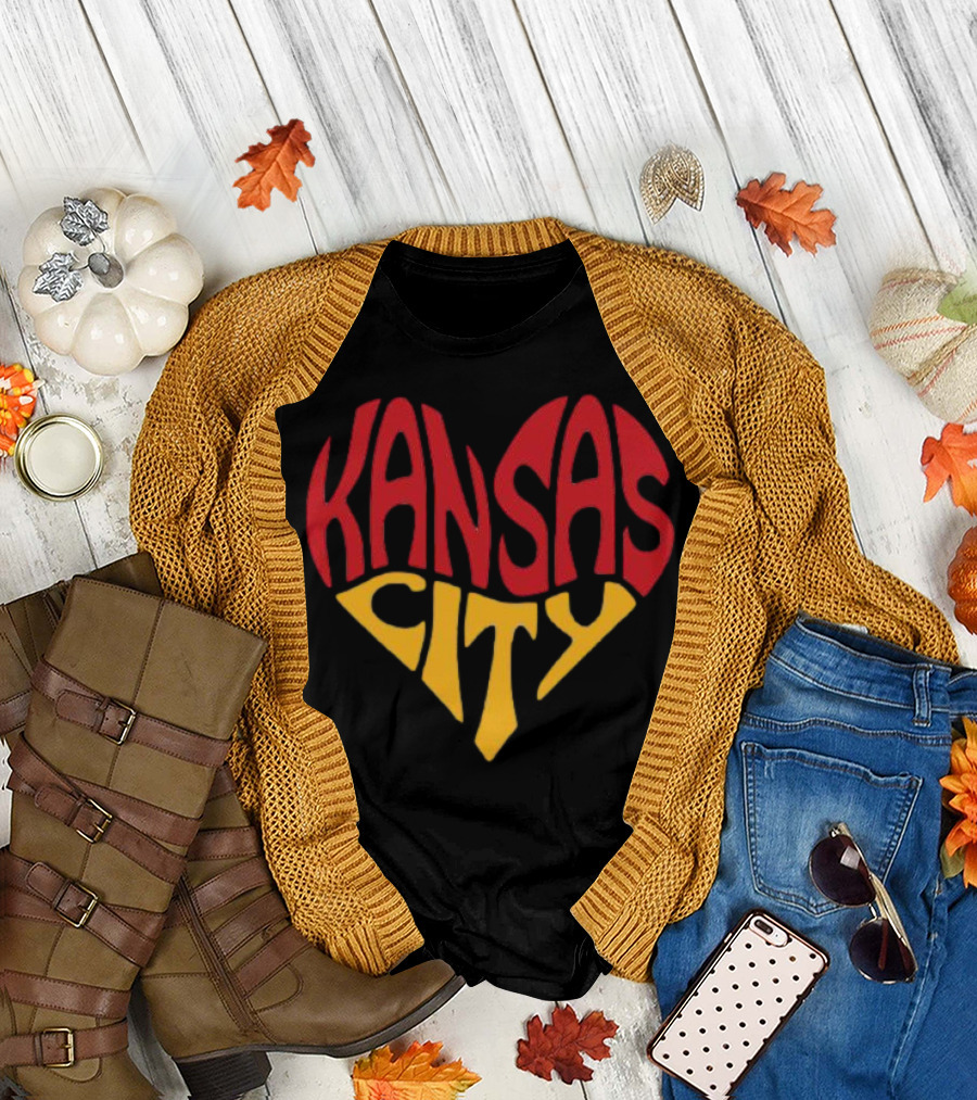 Kansas City Heart Text in Red and Yellow Shaped as a Heart T-Shirt