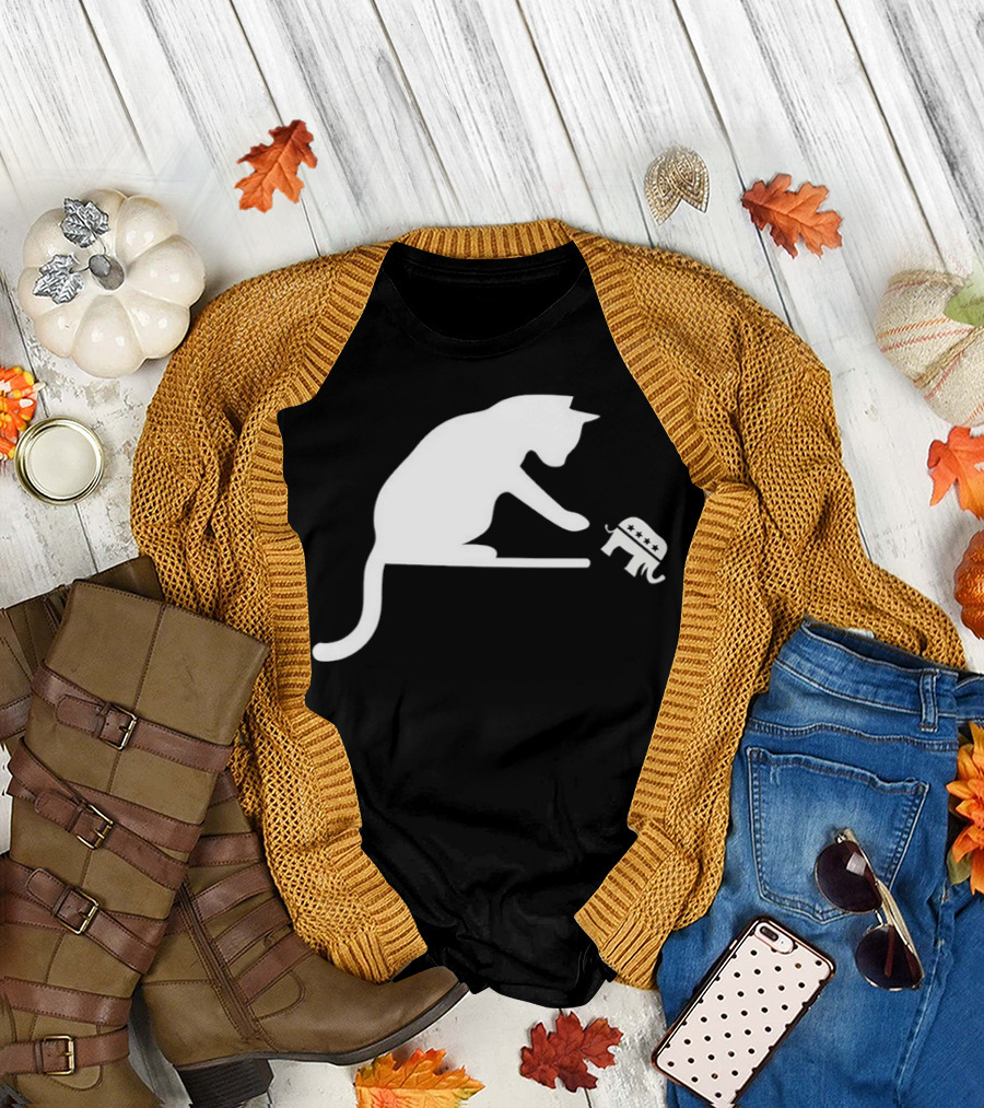 Childless Cat Lady Drop the Hate with Cat Playing with Republican Elephant T-Shirt