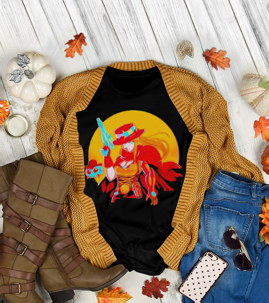 Samus Aran Metroid Marshal with Gun and Hat in Western T-Shirt