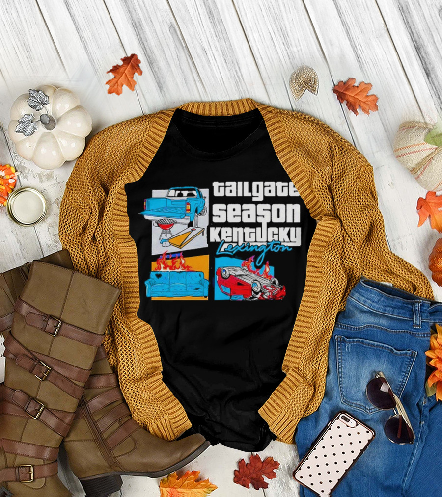 Tailgate Season Kentucky Lexington Truck BBQ Couch Fire Car Flip T-Shirt