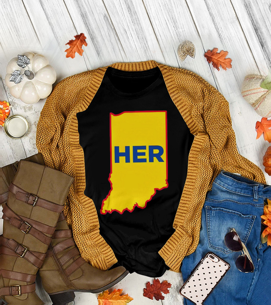 Caitlin Clark Indiana Fever Her State Yellow Map with Blue HER T-Shirt