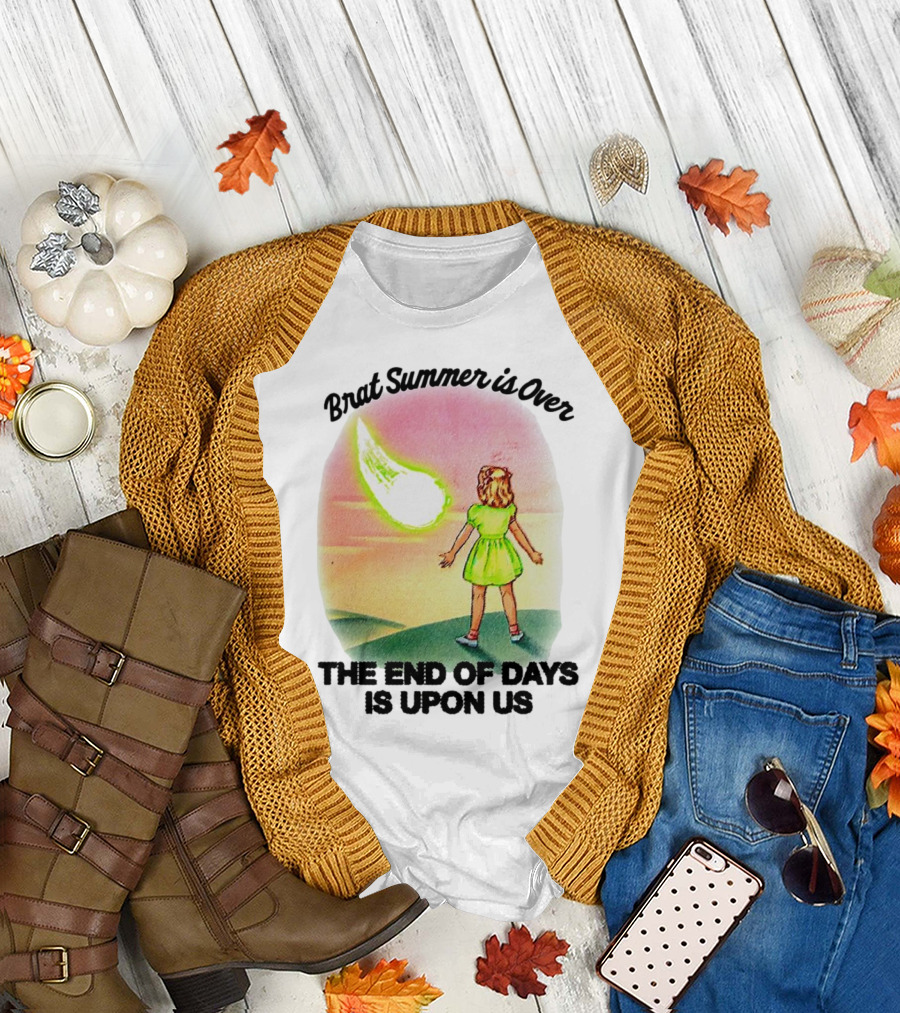 Brat Summer Is Over The End of Days Is Upon Us Girl Watches Meteor Sunset T-Shirt