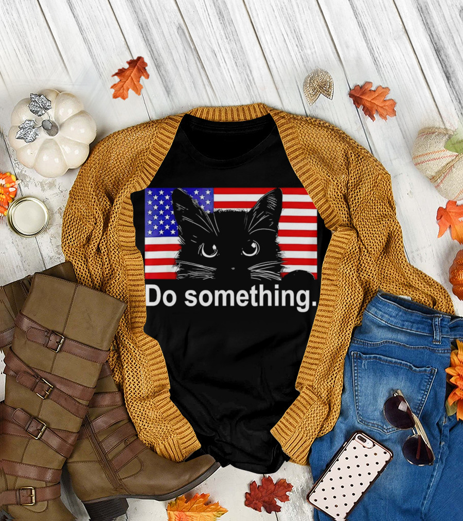 Cat Do Something America Flag T-Shirt