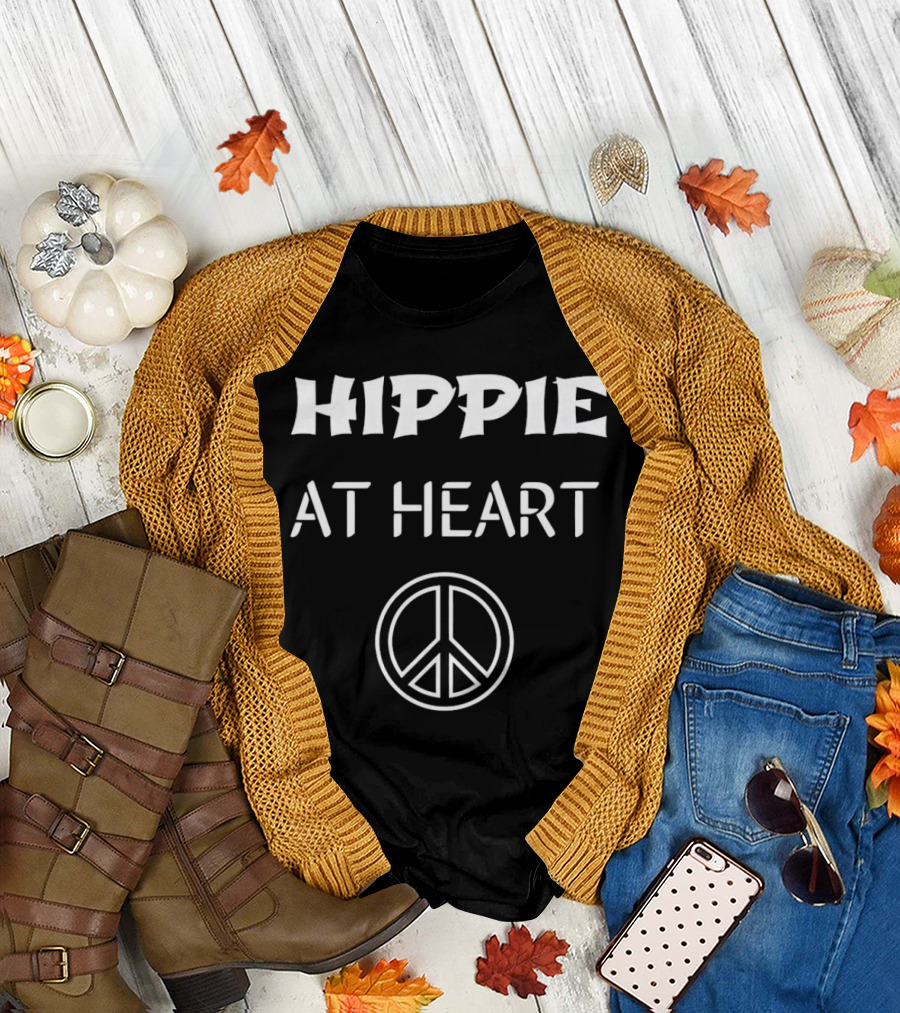 Hippie at Heart Peace Symbols Iconic Message T-Shirt
