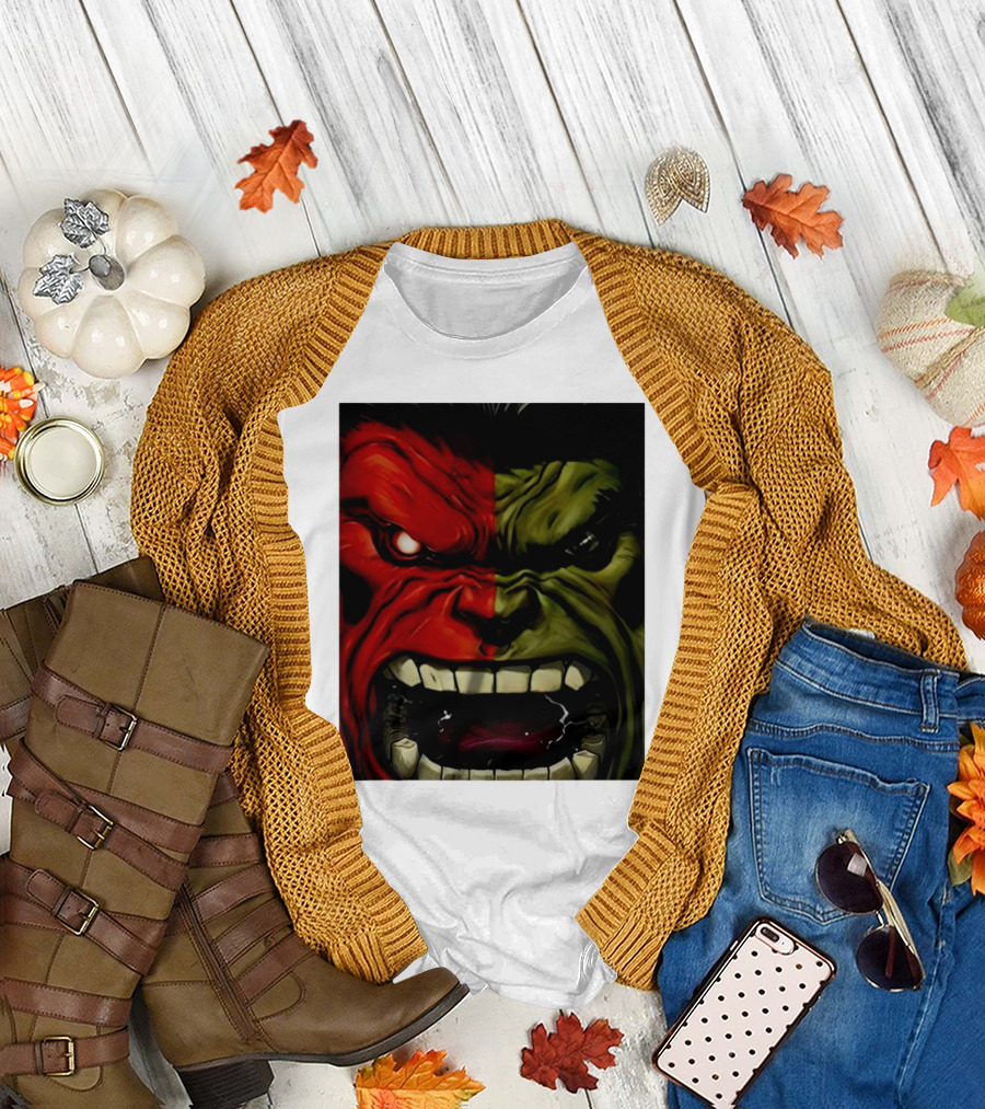 Red Hulk Green Hulk Split Face T-Shirt