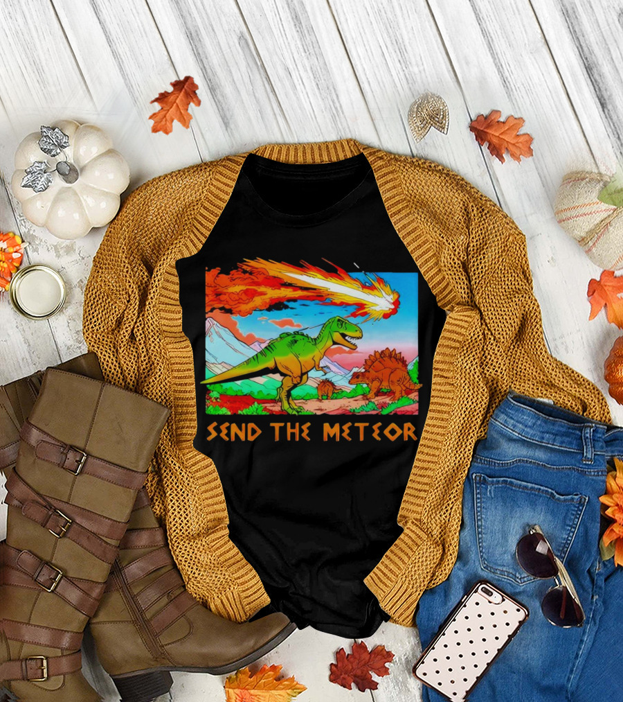 Send The Meteor Dinosaur T-Rex and Stegosaurus Meteor Impact T-Shirt