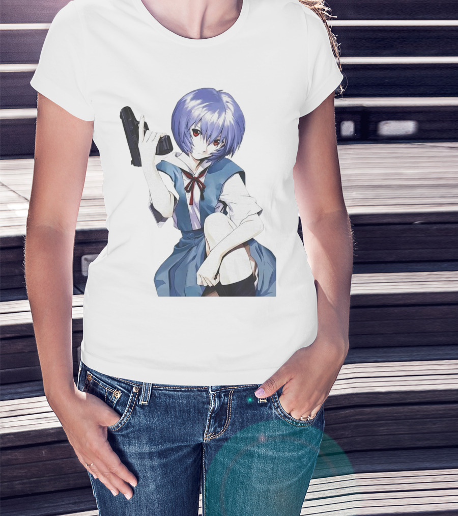 Rei Ayanami Blue Uniform Holding Gun T-Shirt