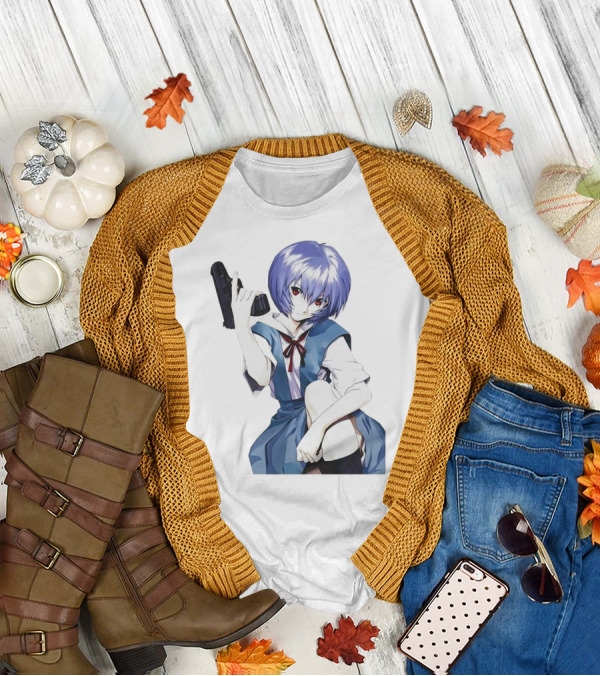 Rei Ayanami Blue Uniform Holding Gun T-Shirt