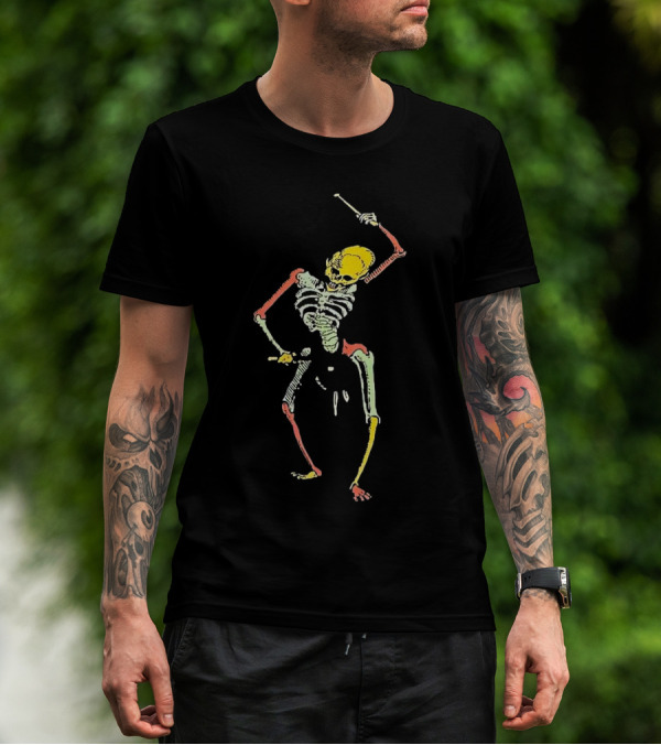 Skeleton Playing Drum In Psychedelic Colors T-Shirt