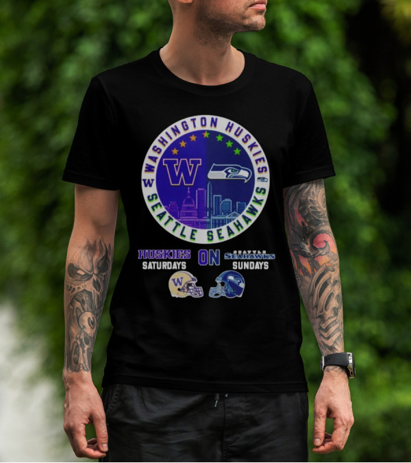 Washington Huskies Seattle Seahawks Huskies On Saturdays Seahawks On Sundays T-Shirt