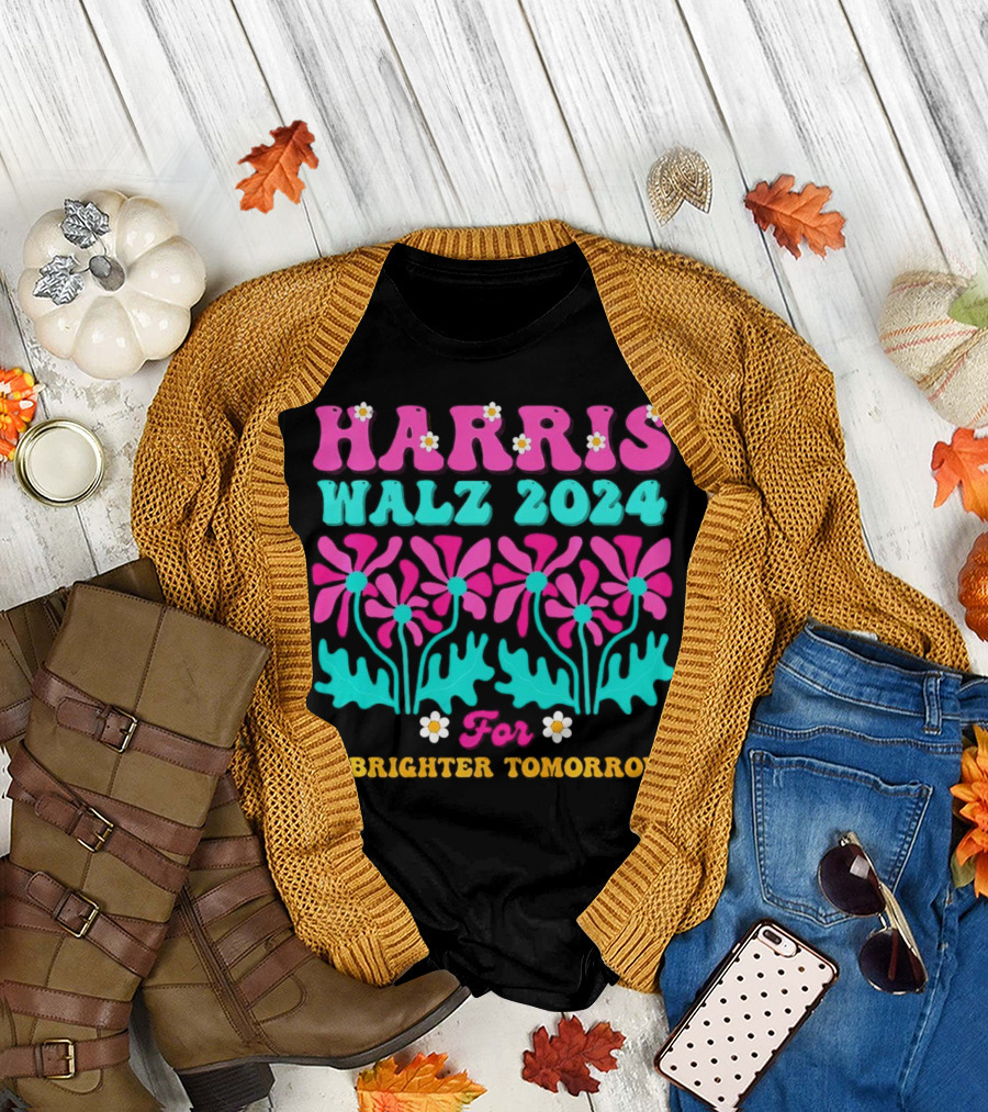 Harris Walz 2024 for a Brighter Tomorrow Flower Power T-Shirt