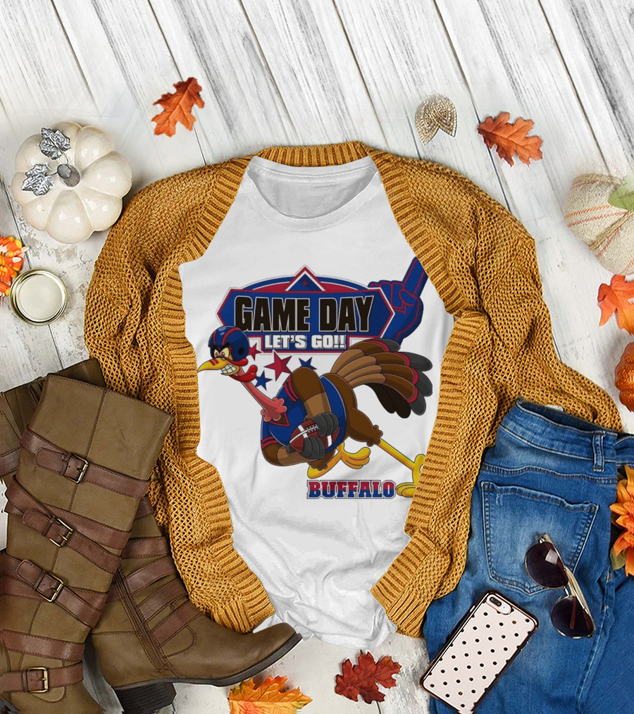 Game Day Let's Go Buffalo Football Turkey Mascot T-Shirt