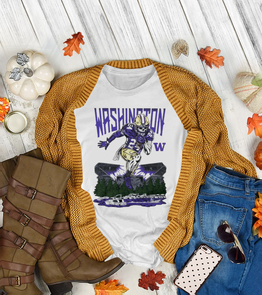 Washington Huskies Dawg Dash Immortal Football Stadium and Boats T-Shirt