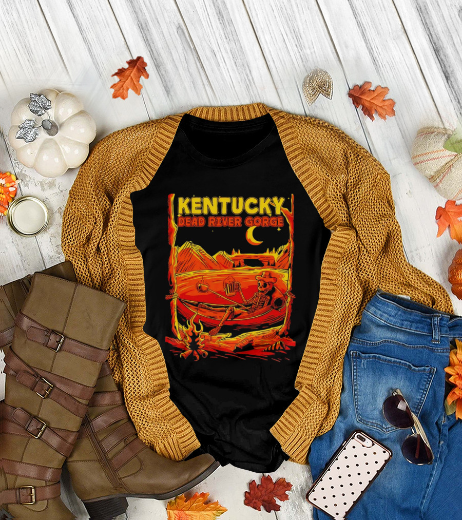 Kentucky Dead River Gorge Skeleton Hammock Campfire Scene T-Shirt
