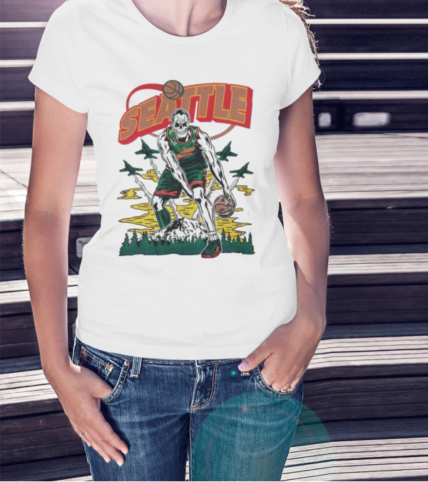 Seattle SuperSonics Skeleton Basketball Crossover T-Shirt