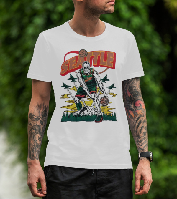 Seattle SuperSonics Skeleton Basketball Crossover T-Shirt