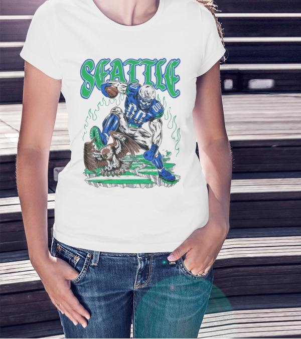 Seattle Seahawks Skeleton Football Player With Eagle T-Shirt