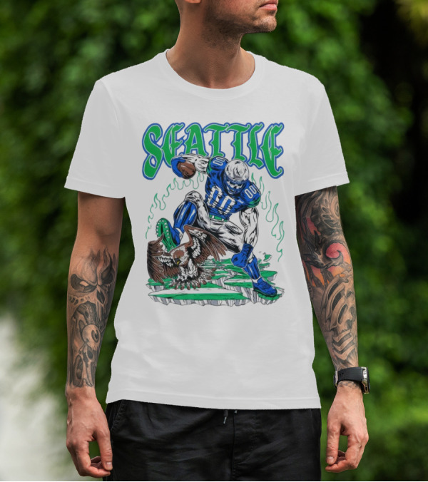 Seattle Seahawks Skeleton Football Player With Eagle T-Shirt