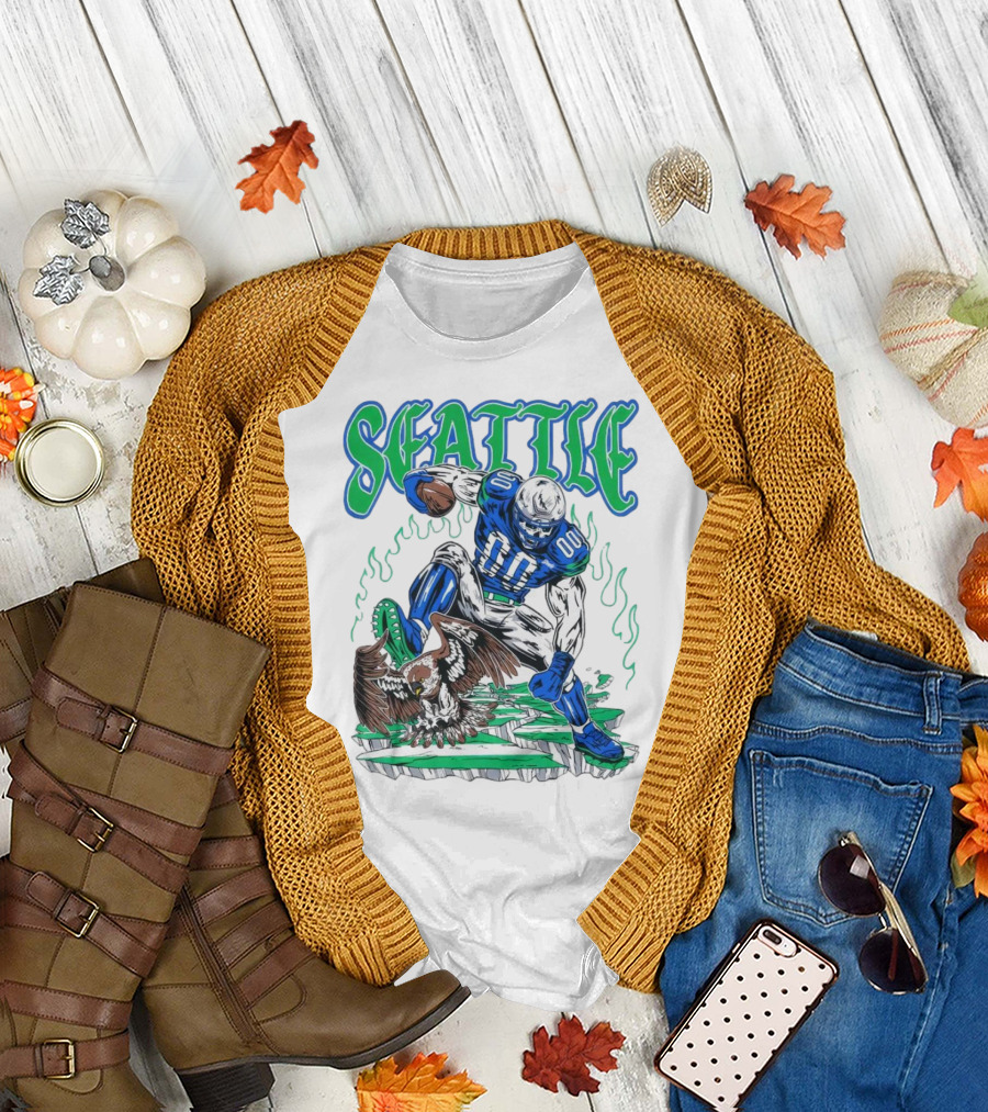 Seattle Seahawks Skeleton Football Player with Eagle T-Shirt