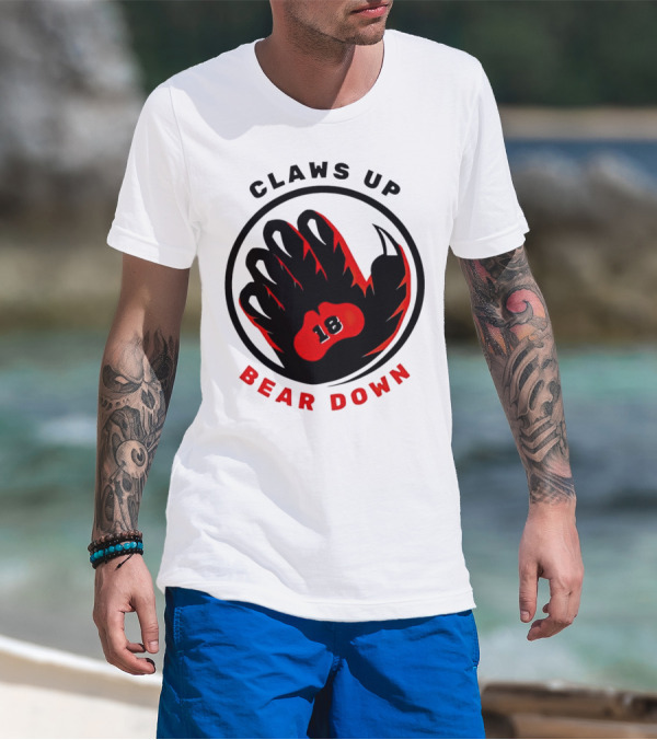 Claws Up Bear Down 18 Caleb Williams Chicago Bears T-Shirt