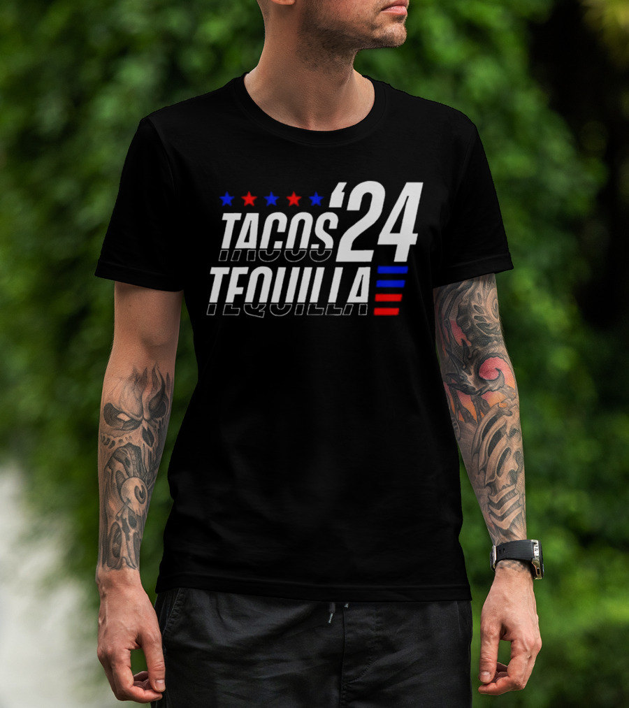 Tacos Tequila 24 Stars Red Blue T-Shirt