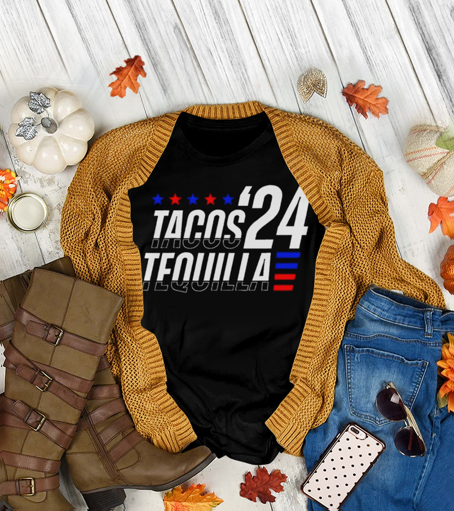 Tacos Tequila 24 Stars Red Blue T-Shirt