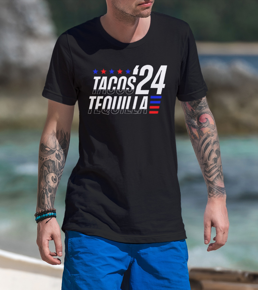 Tacos Tequila 24 Stars Red Blue T-Shirt