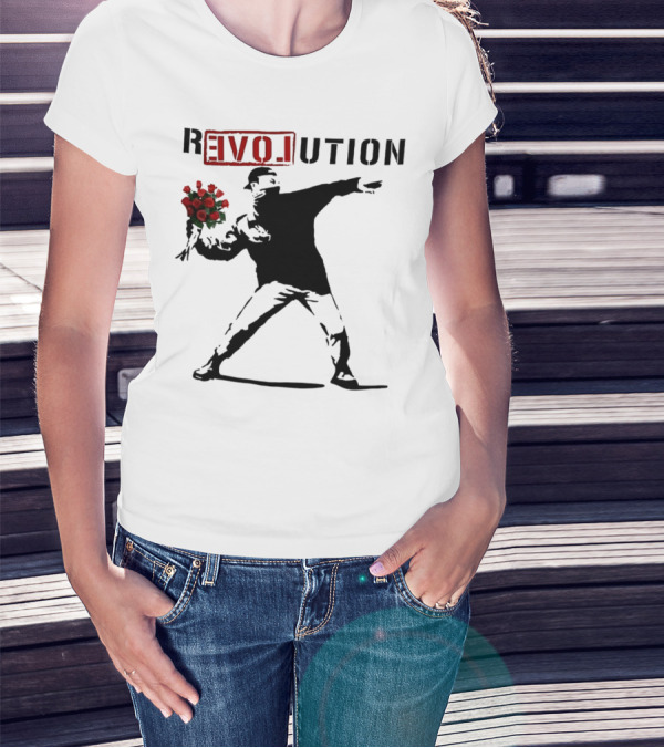Revolution Rage Flower Thrower Banksy Stencil Roses T-Shirt