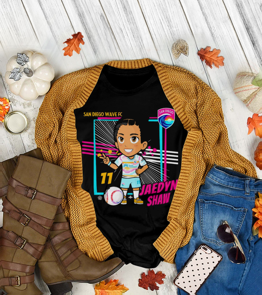 San Diego Wave FC Jaedyn Shaw 11 Chibi Soccer Player with Team Badge T-Shirt