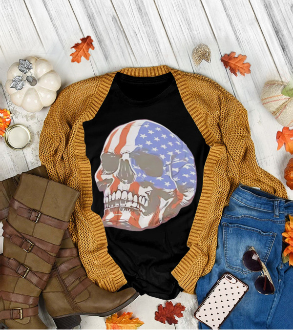 Skull With American Flag T-Shirt