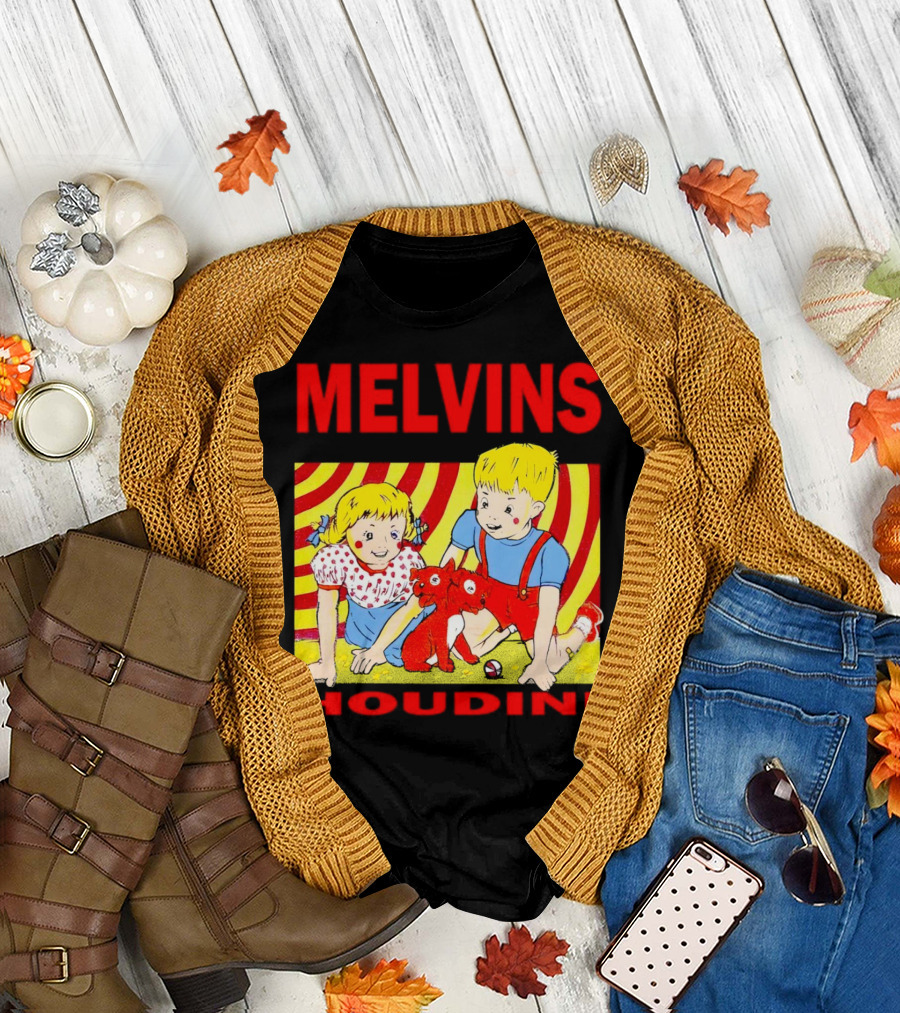 Melvins Houdini Late 00s Jerks Kids with Red Dog and Swirling Red Yellow Background T-Shirt