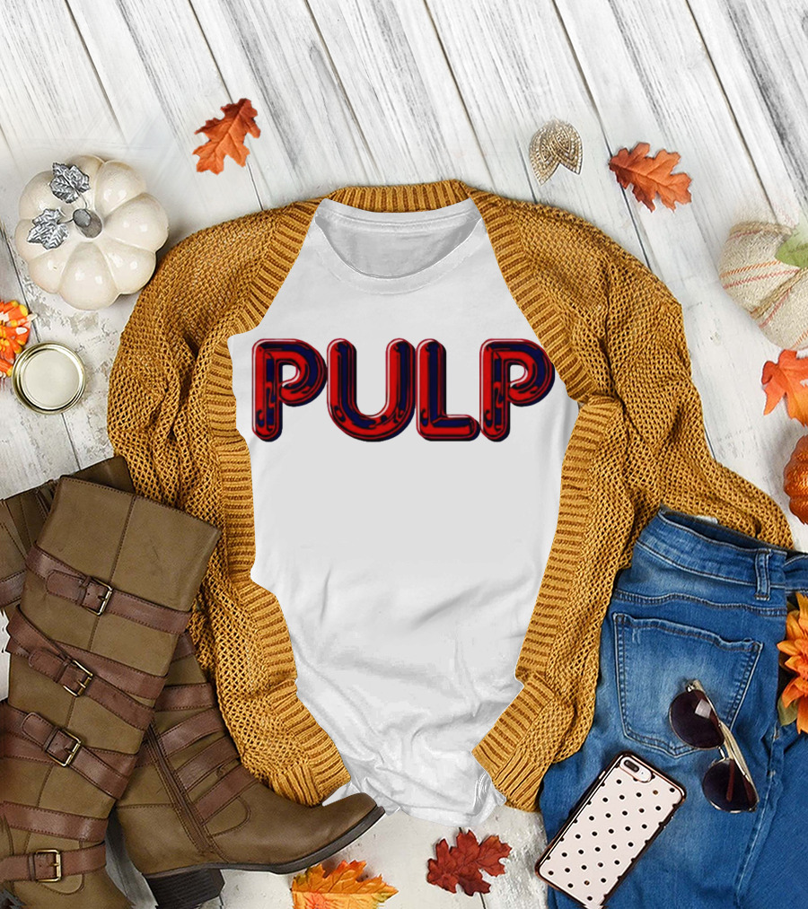 Pulp US Tour Encore Ecru Bold Red Letters T-Shirt