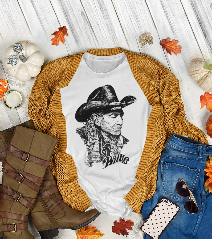 Willie Nelson Cowboy Hat Braid Classic Sketch T-Shirt