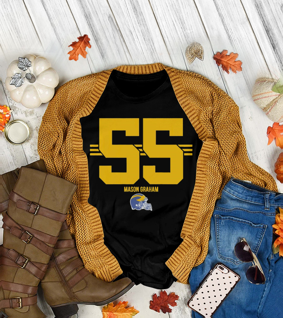 Michigan Wolverines Football Mason Graham 55 Helmet T-Shirt