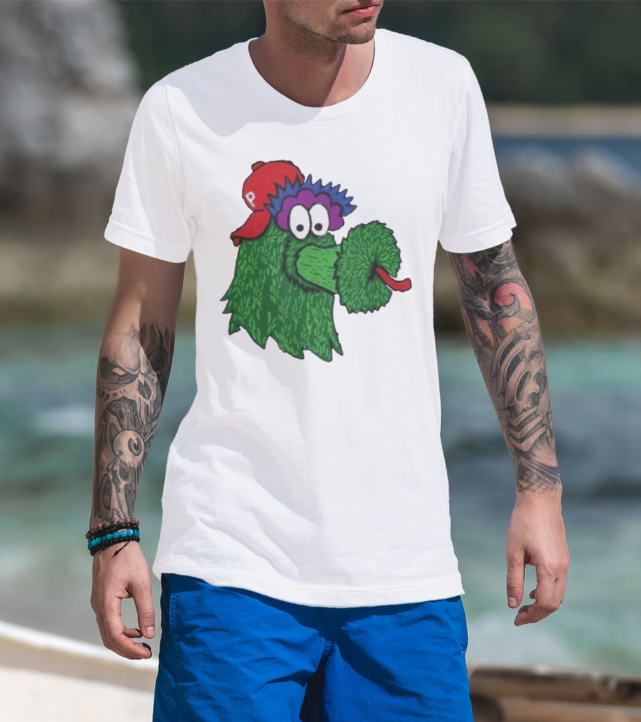 Phillie Phanatic Mascot Philadelphia Phillies Green Creature Red Cap T-Shirt